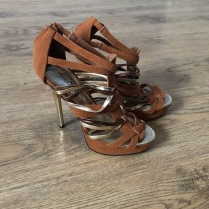 Tan heels with gold heel. NWOT